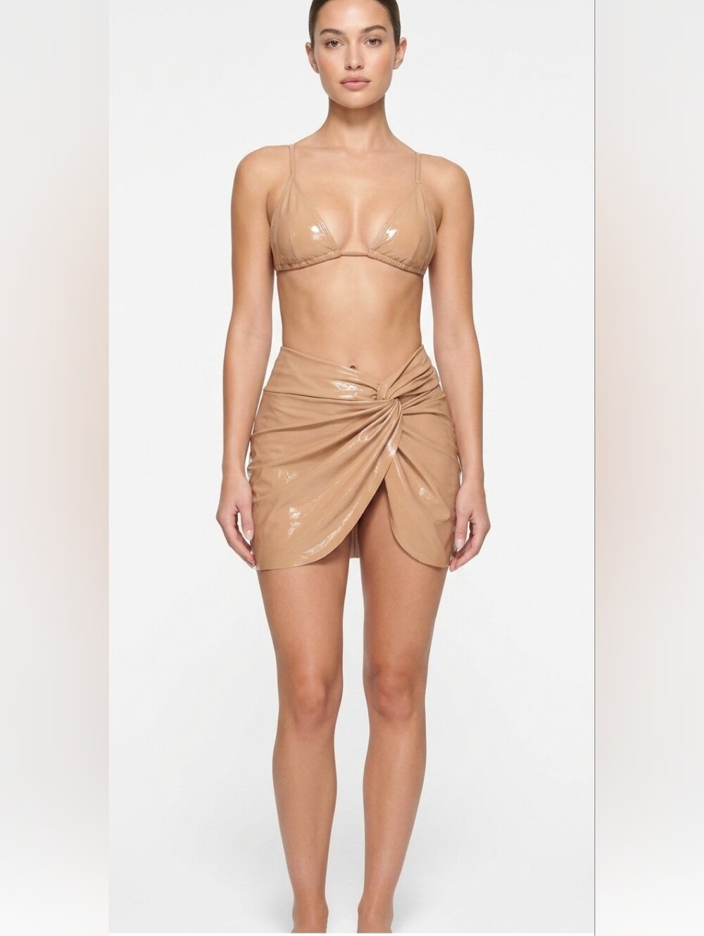 NWT Skims Swim Textured Bikini Story Sarong PU Mini Skirt Womens Ochre Plus 4X